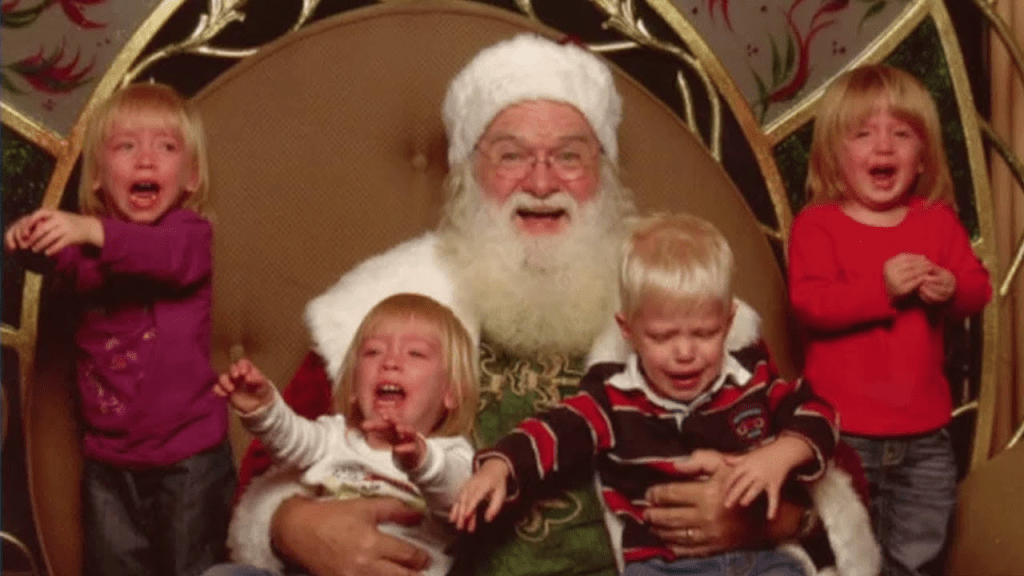Laughing Santa and four screaming, terrified children.